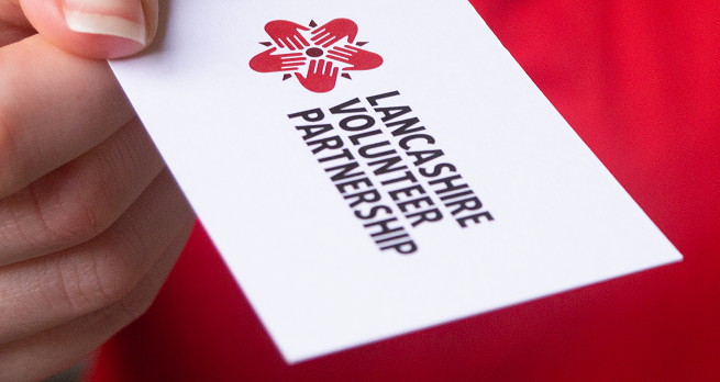 A card with the Lancashire Volunteer Partnership logo