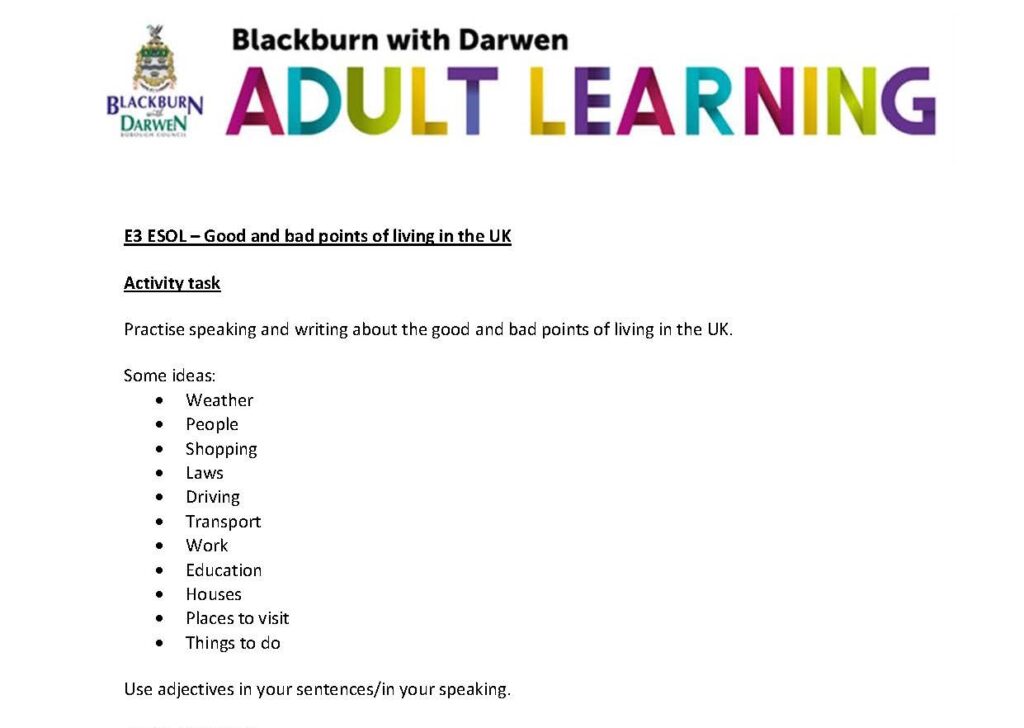 E3 Good and bad points of living in the UK sample