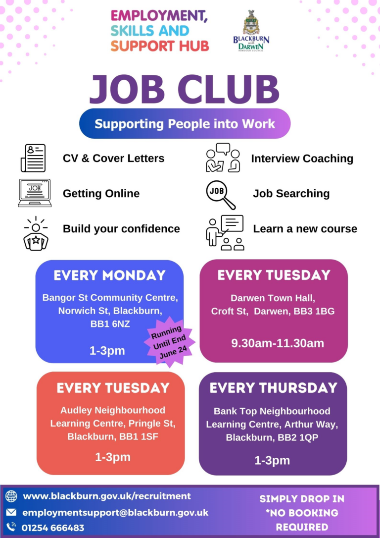 A promotional flyer for a Job Club.